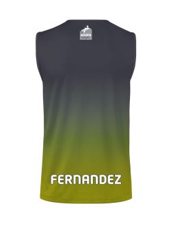 Parte trasera de la camiseta sin mangas masculina, ideal para días calurosos gracias a su tejido transpirable.