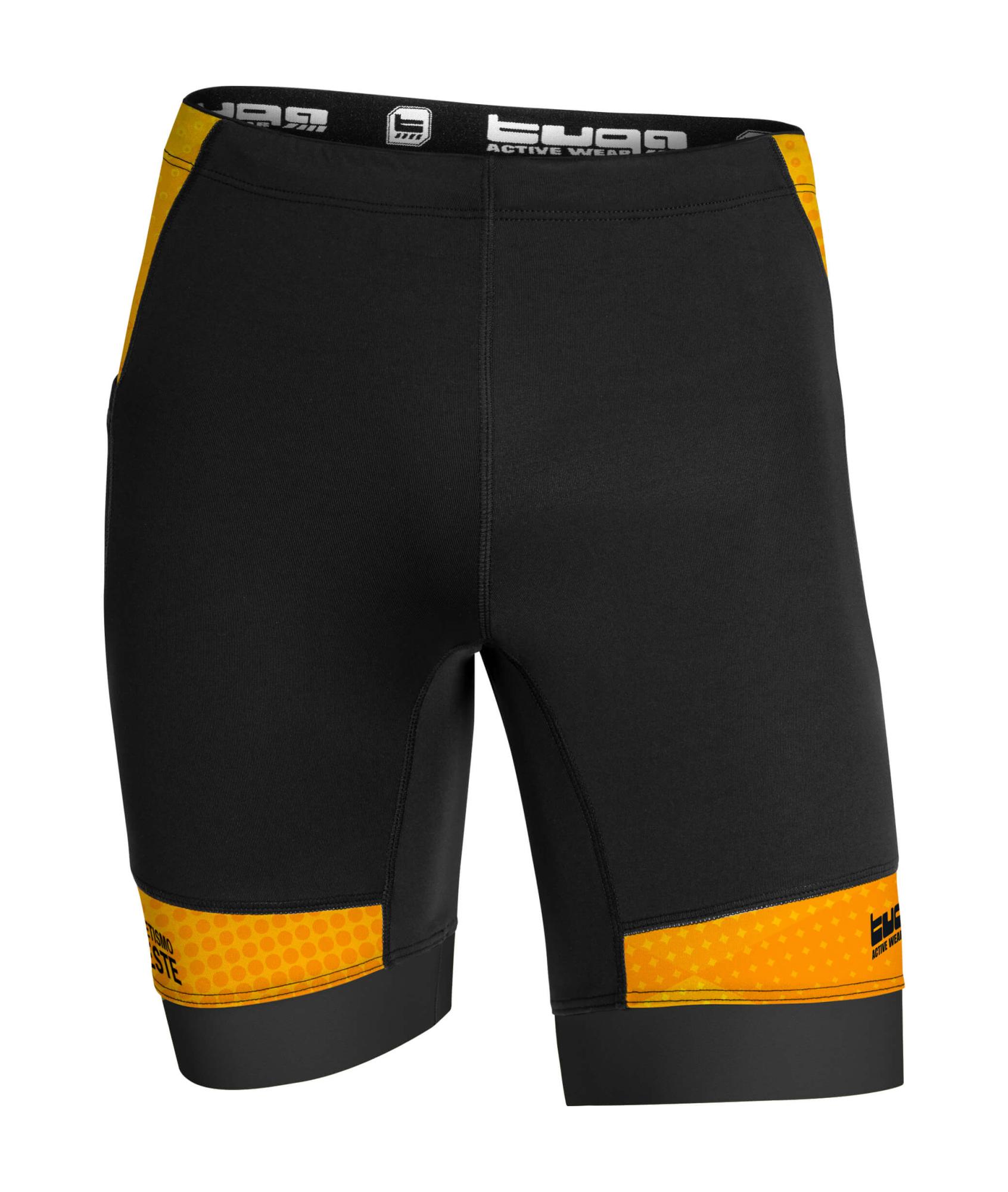 Malla corta unisex para trail running con bolsillos laterales y cremallera posterior.