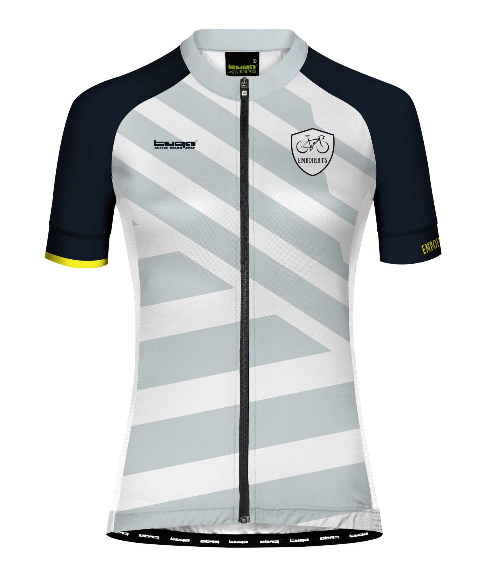 Maillot femenino para ciclismo de montaña, con rejillas microperforadas y tiras reflectantes. Diseño regular fit para libertad de movimiento, con bolsillos y opción de personalización.